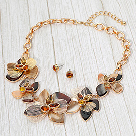 Stone Accent Resin Metal Cutout Floral Link Statement Necklace