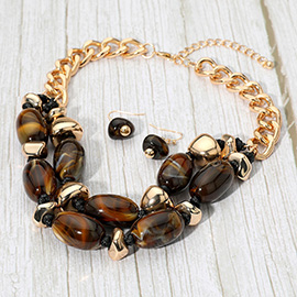 Chunky Marbled Pebble Beaded Layered Statement Necklace