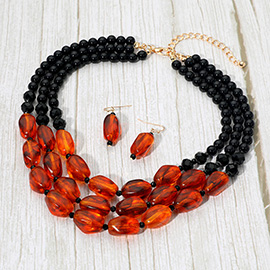 Chunky Resin Pebble Beaded Triple Layered Statement Necklace