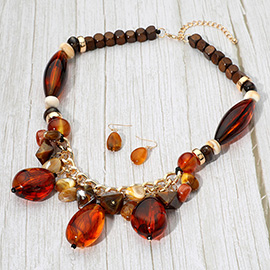Bold Resin Charm Wooden Beaded Statement Necklace