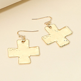 Hammered Metal Cross Dangle Earrings