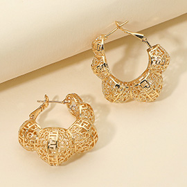 Metal Cutout Dome Flower Shape Hoop Earrings
