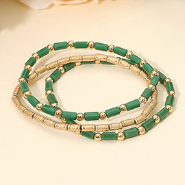 3PCS - Faceted Tube Beaded Stretch Multi Layered Bracelets