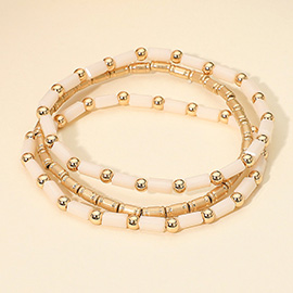 3PCS - Faceted Tube Beaded Stretch Multi Layered Bracelets