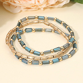 3PCS - Faceted Tube Beaded Stretch Multi Layered Bracelets