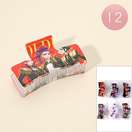 12PCS - Huntrix Anime Character Printed Rectangular Hair Claw Clips
