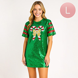 Christmas Candy Cane Sequin Jersey Top