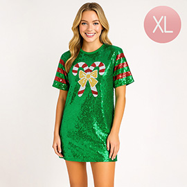 Christmas Candy Cane Sequin Jersey Top
