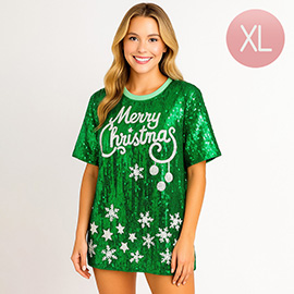 Sequin MERRY CHRISTMAS Snowflake Holiday Long Party Shirt