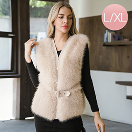 Fuzzy Faux Fur Belted Vest