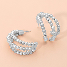 Metal Ball Beaded Split Hoop Earrings