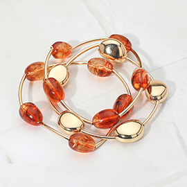 3PCS - Resin Metal Pebble Wire Beaded Stretch Multi Layered Bracelets