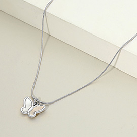 Stainless Steel Mother of Pearl Butterfly Pendant Necklace