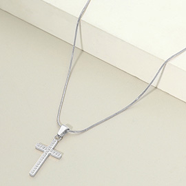 Stainless Steel Stone Paved Cross Pendant Necklace