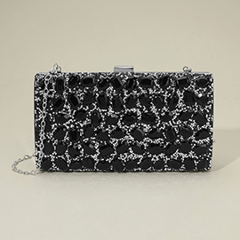 Faceted Stone Embellished Evening Clutch Bag