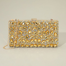 Faceted Stone Embellished Evening Clutch Bag