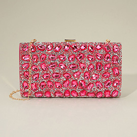 Faceted Stone Embellished Evening Clutch Bag
