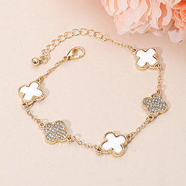 Gold Dipped Quatrefoil Charm Link Station Bracelet