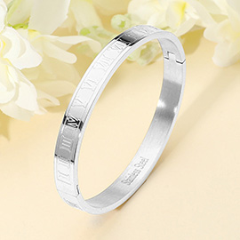 Stainless Steel Roman Numeral Hinged Bangle Bracelet