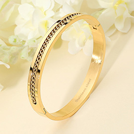 Stainless Steel Chain Accent Hinged Bangle Bracelet