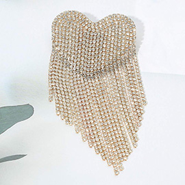 Rhinestone Heart Fringe Pin Brooch