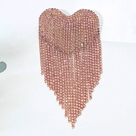 Rhinestone Heart Fringe Pin Brooch