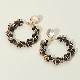 Metal Disc Faceted Beaded Open Ring Dangle Earrings