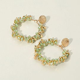 Metal Disc Faceted Beaded Open Ring Dangle Earrings