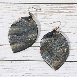 Faux Leather Printed Leaf Dangle Earrings