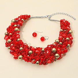 Faceted Beaded Collar Statement Necklace