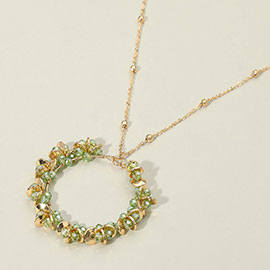 Metal Disc Faceted Beaded Open Ring Pendant Long Necklace