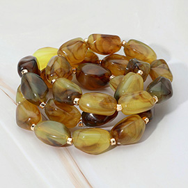 3PCS - Chunky Marbled Pebble Beaded Stretch Multi Layered Bracelets