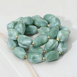 3PCS - Chunky Marbled Pebble Beaded Stretch Multi Layered Bracelets