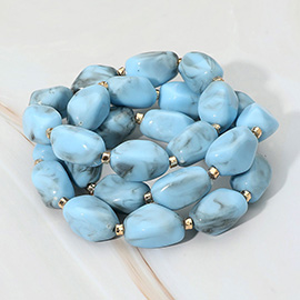 3PCS - Chunky Marbled Pebble Beaded Stretch Multi Layered Bracelets