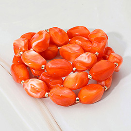 3PCS - Chunky Marbled Pebble Beaded Stretch Multi Layered Bracelets