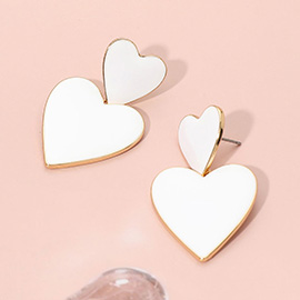 Enamel Double Heart Link Drop Earrings