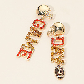 Rhinestone Paved GAME DAY Football Helmet Drop Dangle Earrings