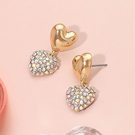 Rhinestone Embellished Heart Dangle Earrings