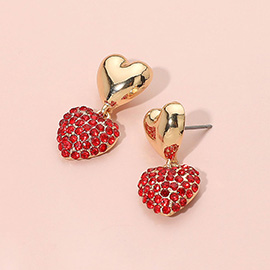 Rhinestone Embellished Heart Dangle Earrings
