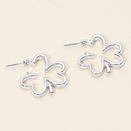 Metal Open Shamrock Clover Hoop Earrings