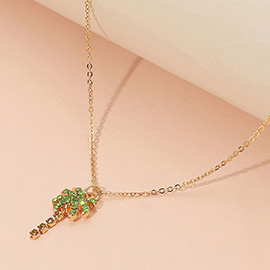 Rhinestone Paved Palm Tree Pendant Necklace