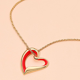 Open Enamel Heart Pendant Rope Chain Necklace