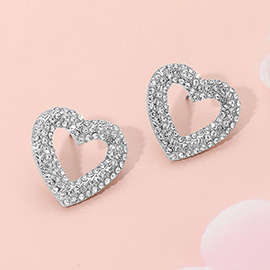 Stone Paved Open Heart Stud Earrings