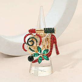 Rhinestone Pave High Heel Flower Lipstick Stretch Ring
