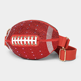 Bling Studded Game Day Football Shape Fanny Pack Sling Bag