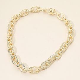 14K Gold Plated Textured Chunky Chain Magnetic Necklace
