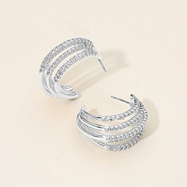 CZ Stone Paved Split Hoop Earrings