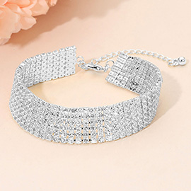 Wide Multi Row CZ Stone Paved Evening Bracelet