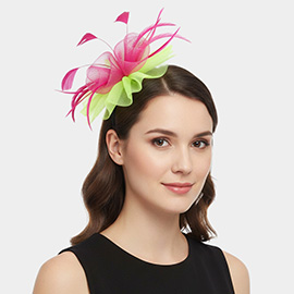 Layered Flower Mesh Feather Fascinator Hair Clip Headband