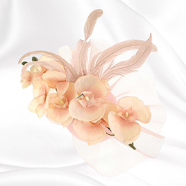 Feather Accent Mesh Floral Fascinator Hair Clip Headband